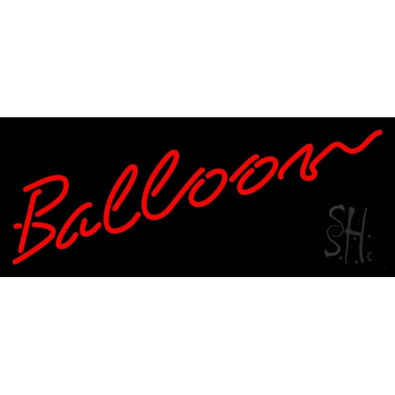 Red Balloon Cursive LED Neon Sign 13" Tall x 32" Wide - inches, Black Square Cut Acrylic Backing, with Dimmer - Premium built indoor Sign for Storefront, Store interior.