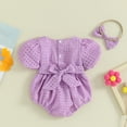 thumbnail image 3 of Bagilaanoe Newborn Baby Girl Rompers Short Puff Sleeve Bodysuit + Headband 3M 6M 12M 18M Infant Summer One Piece Jumpsuit, 3 of 9