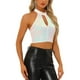 thumbnail image 4 of TOP CORTO CON LENTEJUELAS INSPIRADOR CHIC PARA MUJERES CON CUELLO HALTER Y CORTES, TOP METÁLICO BRILLANTE TAMAÑO XS BLANCO, 4 of 5