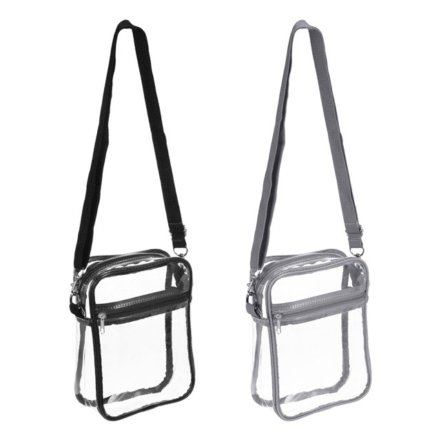 Unique Bargains Sac à Main en PVC Transparent Approuvé pour le Stade, Noir/gris, Sac à Main 2 Pièces