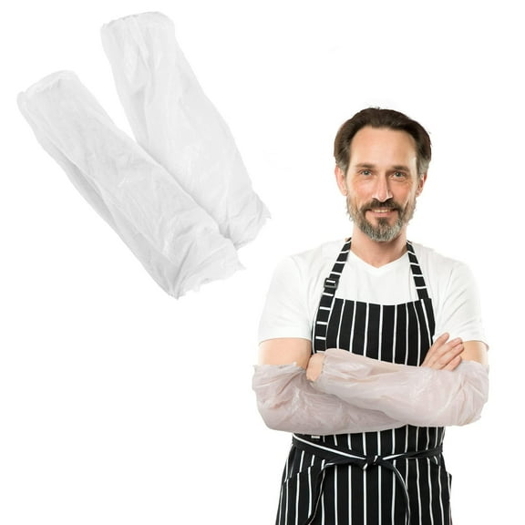 Disposable Sleeve Protectors for Arms 18, White Polyethylene Disposable Sleeve Covers for Arms 50 Pack, Protective Sleeves for Arms 2 Mil, Waterproof Protective Arm Covers with Elastic Ends