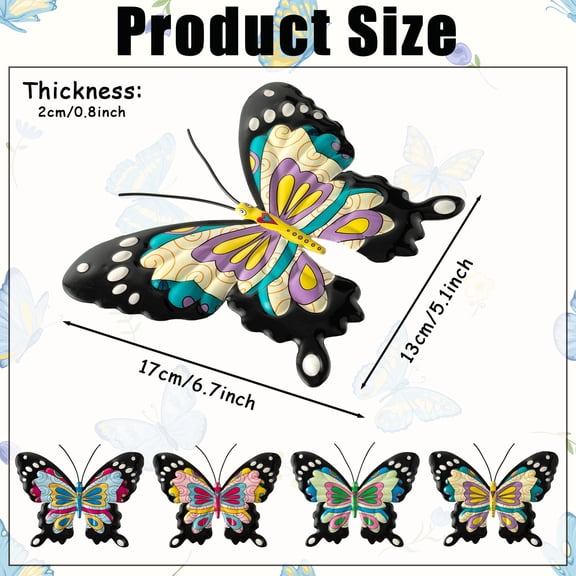 2ooya 4pcs  Metal Butterfly ,for Home  Wall Hanging  Decor, 17x13cm, Multicolor,