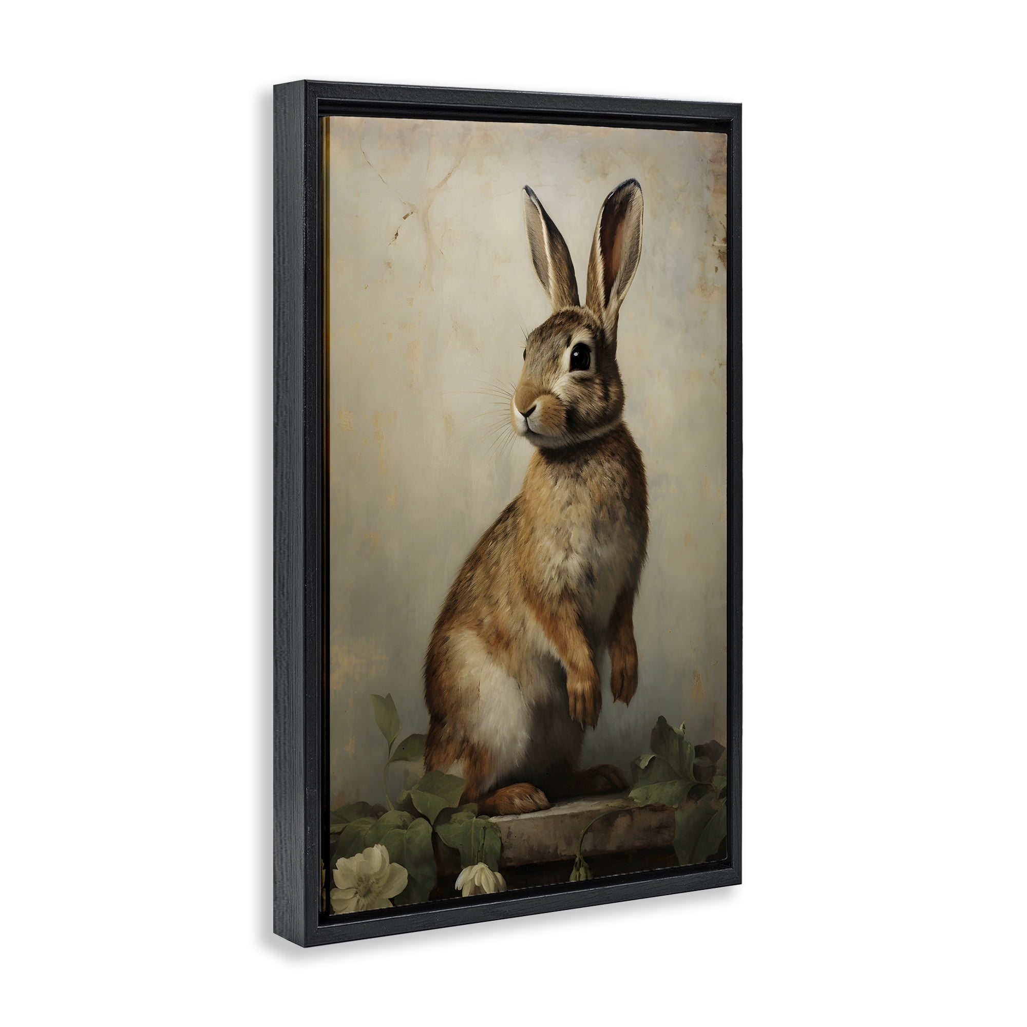 Stupell Industries Dark Rabbit Portrait Animals & Insects Painting Black Floater Framed Canvas Art Print Wall Art, 21 x 31
