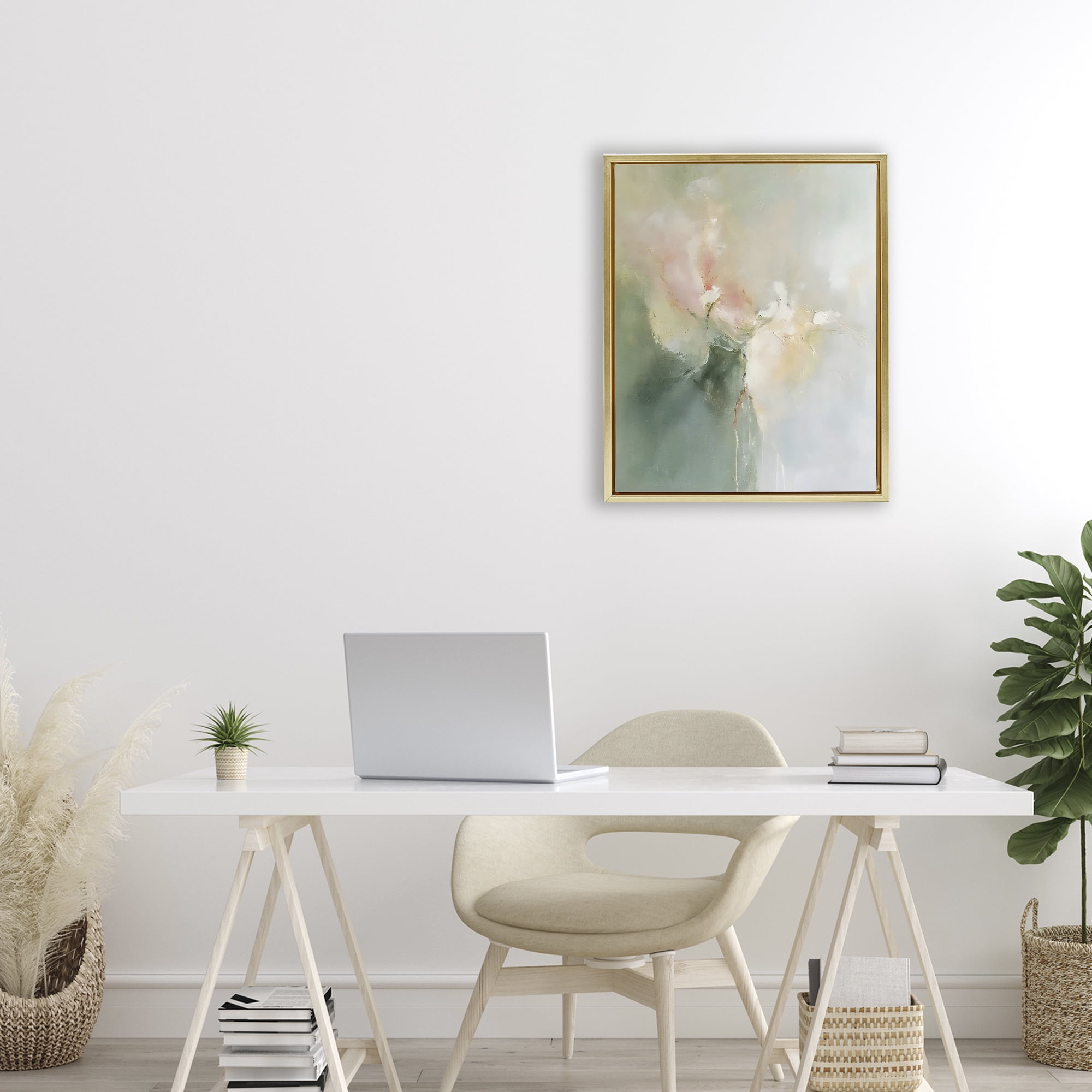 Stupell Industries Ethereal Brushwork Abstraction Gold Framed Floater Canvas Wall Art, design by Riley B