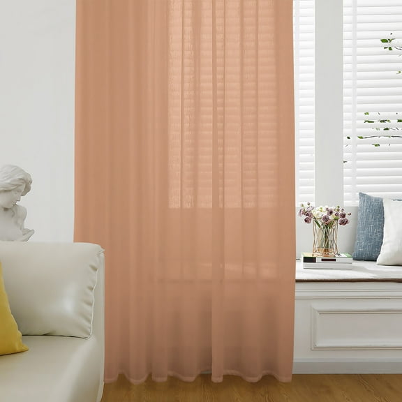 Pure Tangerine Semi Sheer Curtains Drapes for Living Room, Bedroom, French Doors Window 108 Inches Long, Simple Solid Color Rod Pocket Chiffon Curtain Drapery Voile Draperies Panel