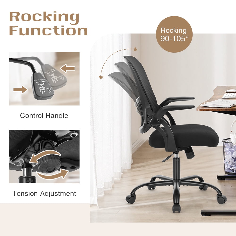 CONCETTA Ergonomic Office Chair with Flip-up Armrests, Lumbar Support, Mid-Back, Black