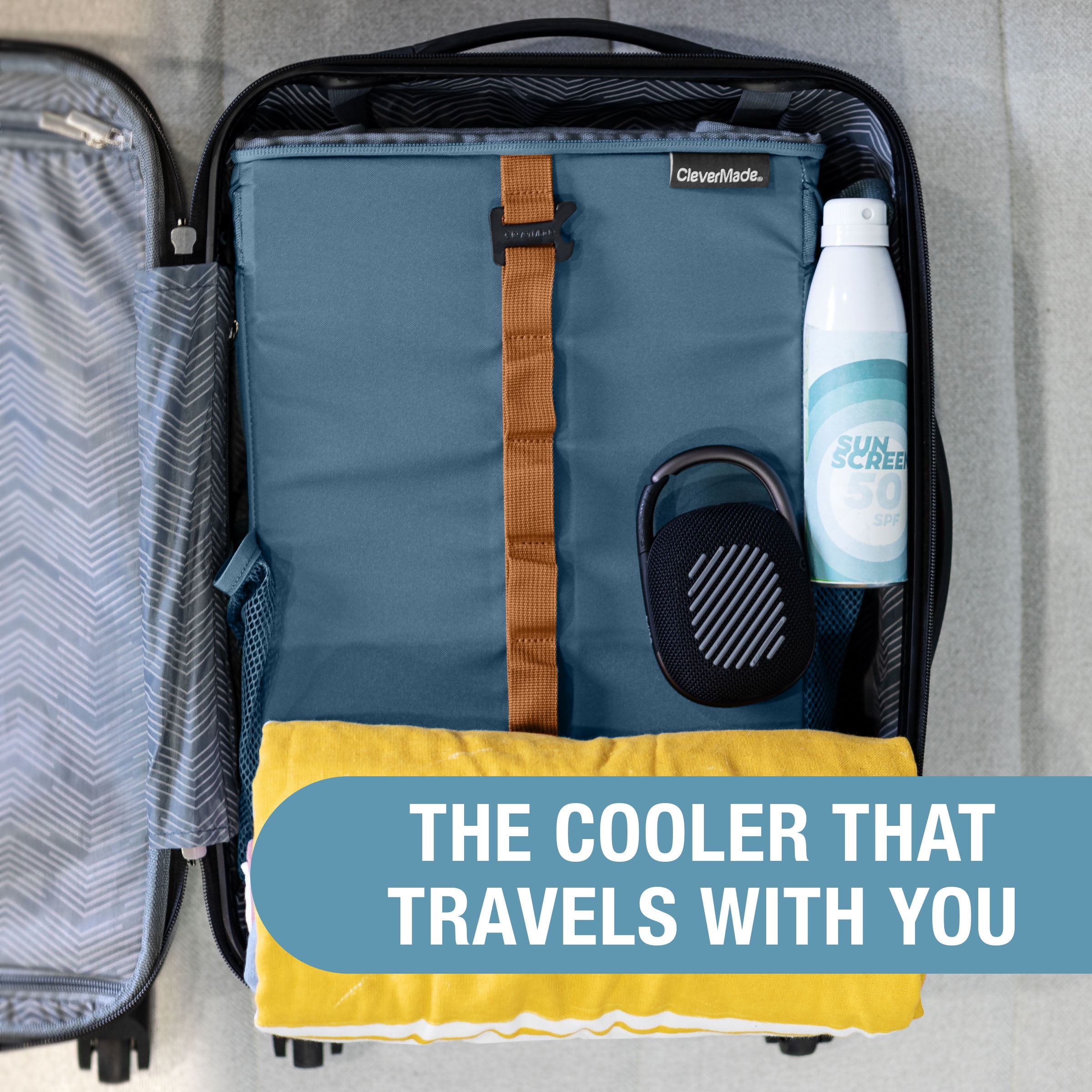 CleverMade Collapsible Backpack Cooler, Leakproof 24 Can Cooler - Ocean/Cognac