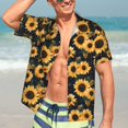 thumbnail image 7 of Gukieu Scottish Blue Plaid Sunflower Print Men's Short-sleeved Shirts, Button-down Lapel Hawaiian Shirts, T-shirts, Beach Vacation Summer Casual Wear,3X-Large, 7 of 7