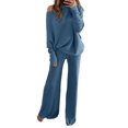 thumbnail image 2 of Winter 2 Piece Set for Women 2 Piece Sets for Women Fall Sweater Sets for Women Womens 2 Piece Outfits One Shoulder Knit Sweater Pullovers Wide Leg Pants Sets Sweatsuit Tracksuit, Blue-XL, 2 of 5