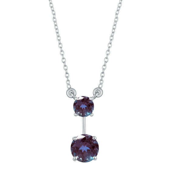 Sterling Silver with Color Changing Alexandrite Two Stone Pendant with 18" Chain