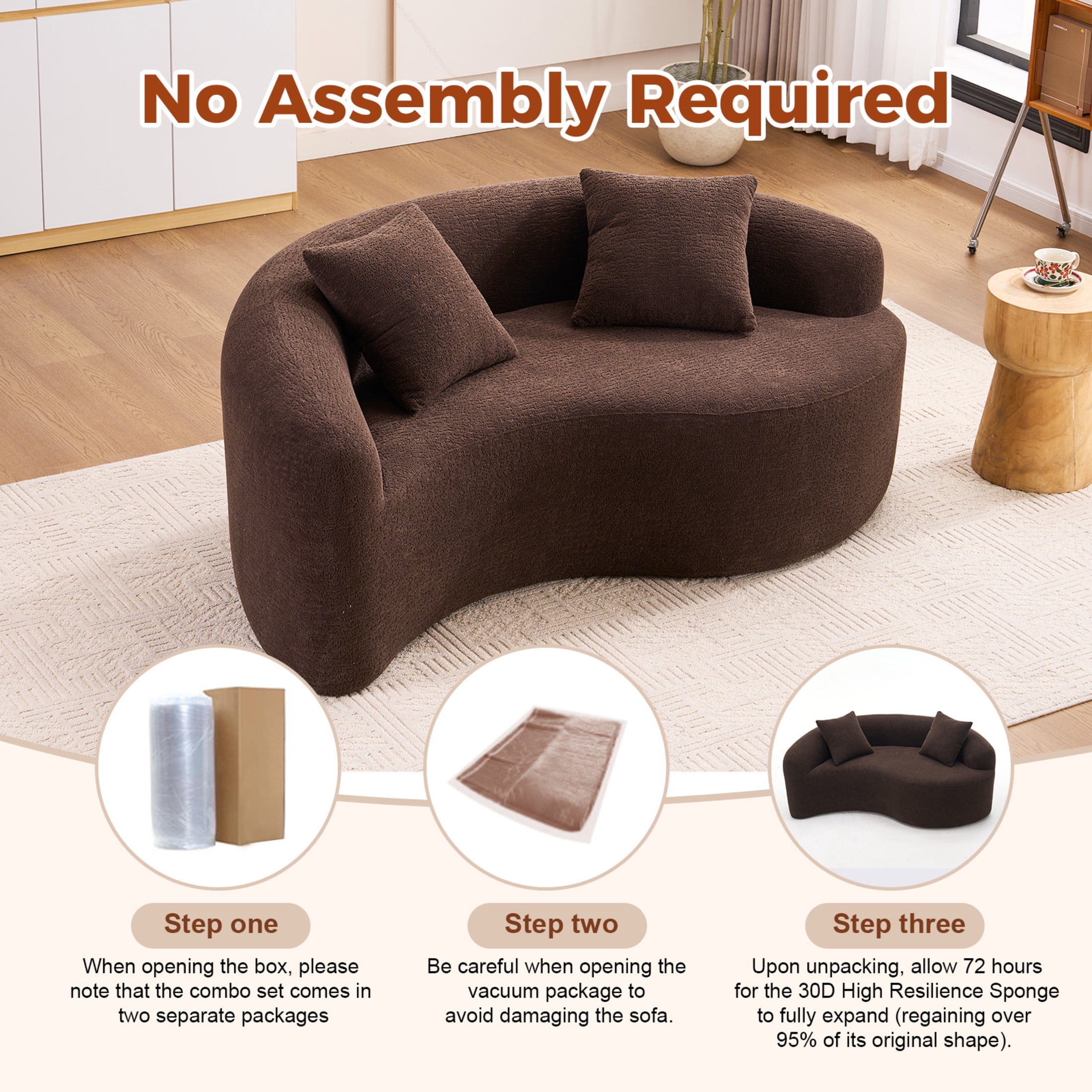 Noble House Norlyn 66.9" S-Curved Loveseat Sofa, Chenille Compression Modular Couch, Living Room, Small Space, Brown