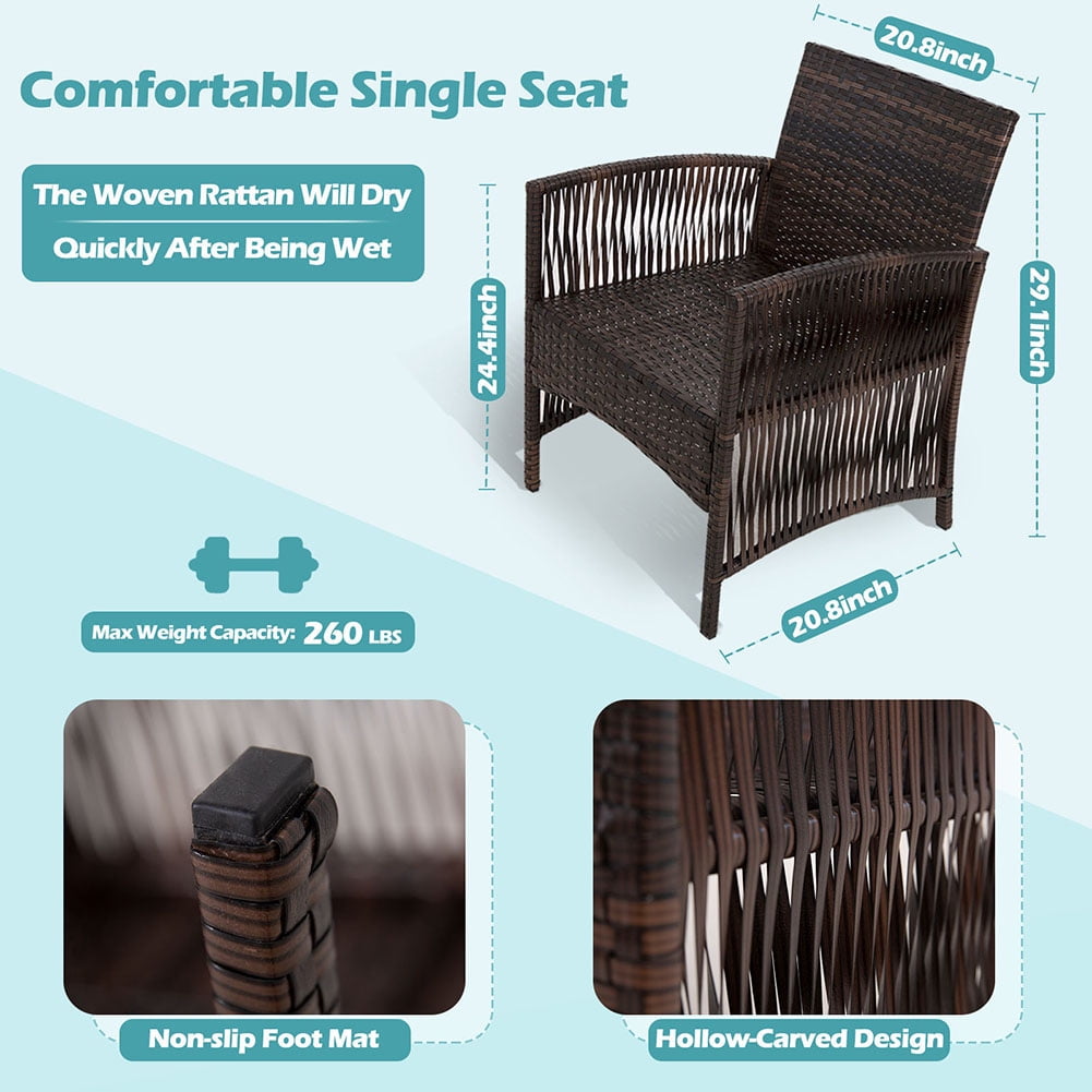 Kadyn Patio Furniture 4 Pieces Conversation Sets, Conversation Set with Rattan Chairs, loveseat and Glass Coffee Table, Rattan Outdoor Conversation Set for Porch, Brown Kadyn Patio Furniture 4 Pieces Conversation Sets, Conversation Set with Rattan Chairs, loveseat and Glass Coffee Table, Rattan Outdoor Conversation Set for Porch, Brown