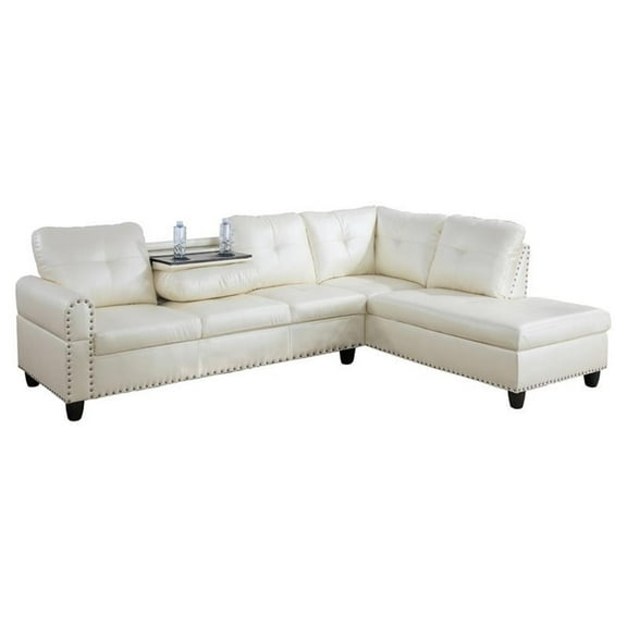 Star Home Living Corp Sean Faux Leather Sectional Sofa in Shiny White