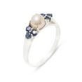 thumbnail image 1 of LBG British Made 18k White Gold Cultured Pearl & Sapphire Womens Cluster Ring - 33 size options - Size 8.5, 1 of 6
