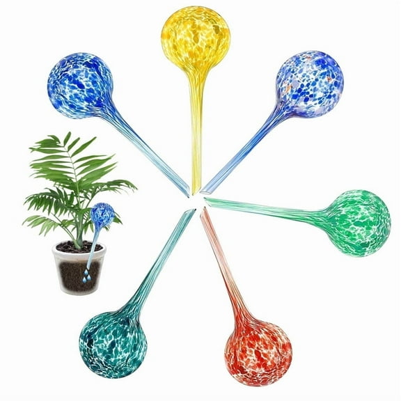6Pcs Plant Watering Devices, Automatic Multi-Color Glass Watering Devices, Suitable for Indoor and Outdoor Plant Watering