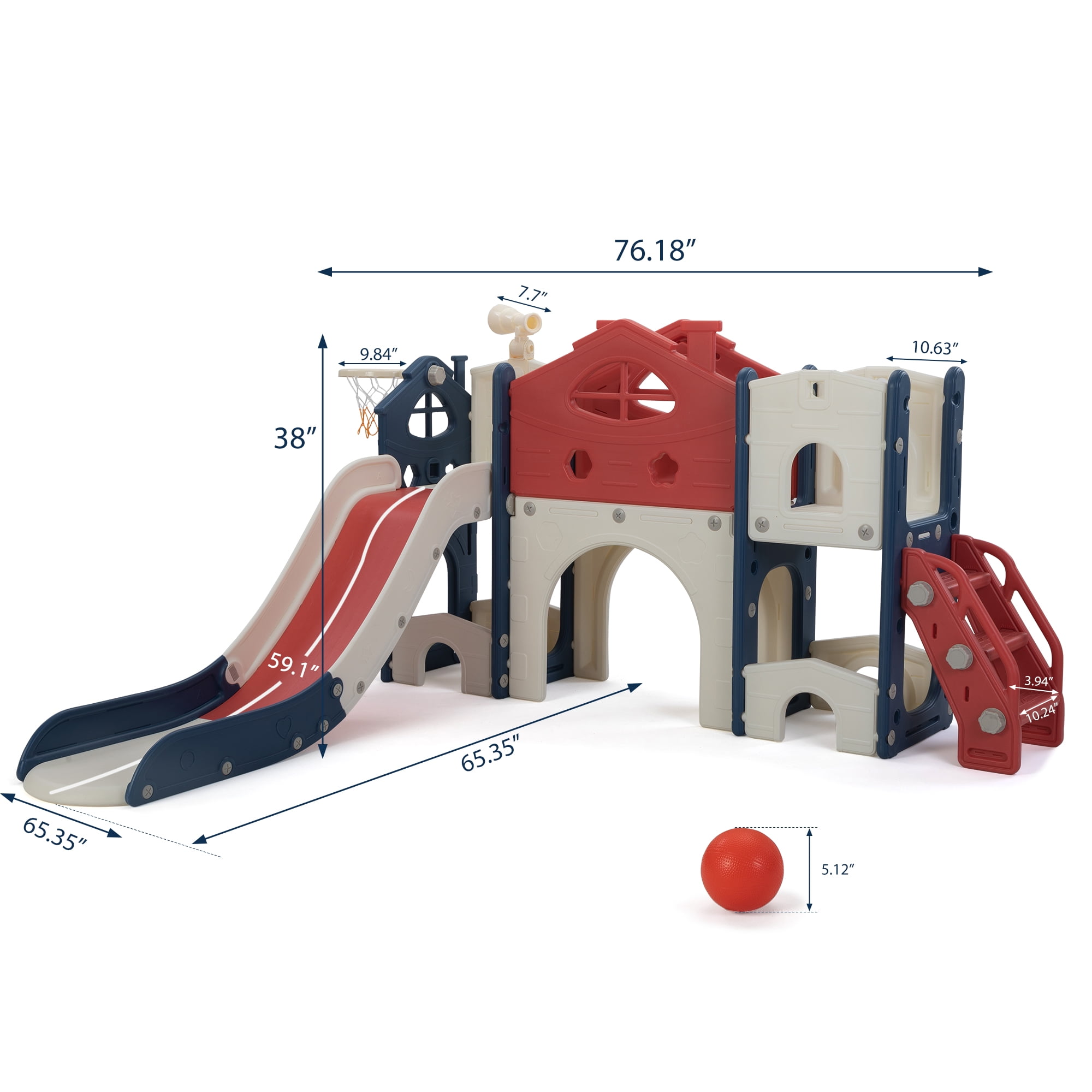 NBTiger Multi-functional Kids Slide Playset with Slide and Climber, Red and Blue, for Ages 1-3, Indoor/Outdoor