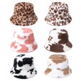 thumbnail image 4 of CSChome Chapeau de Pêcheur avec Cordon de Serrage Réglable Chapeau d'Hiver Imprimé Léopard Épais Coupe-Vent Sangle Fixe Résistant au Froid Plat Assorti de Couleurs Chapeau Extérieur pour Femme, 4 of 7