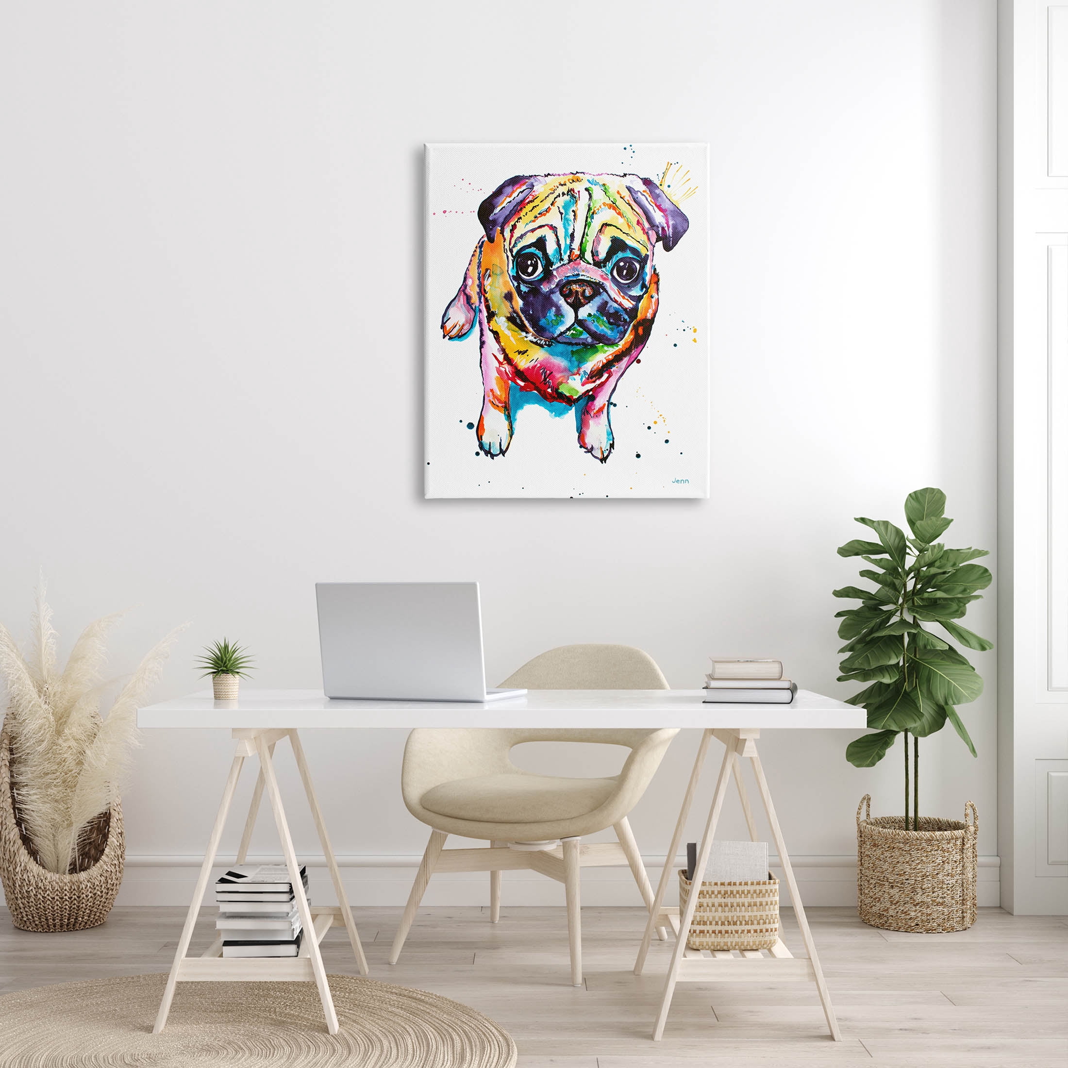 Fun Hued Pug Puppy Animal Animals & Insects Graphic Art Gallery Wrapped Canvas Print Wall Art