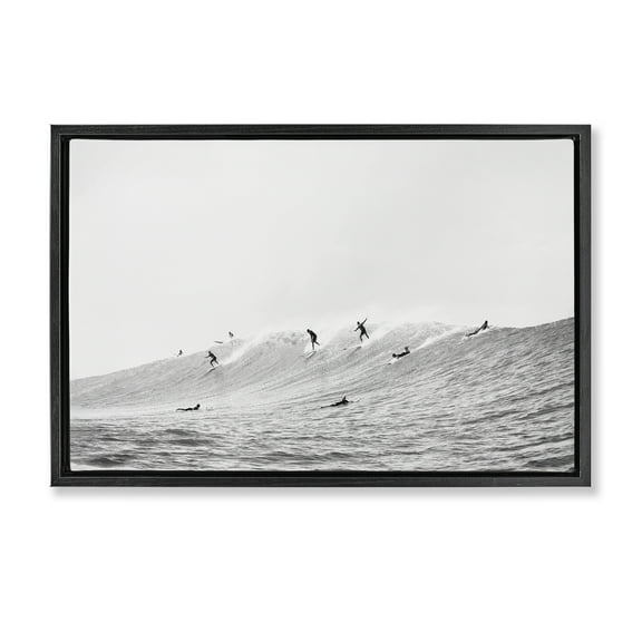 Stupell Industries Summer Wave Surfers Nautical & Beach Photography Black Floater Framed Canvas Art Print Wall Art, 25 x 17
