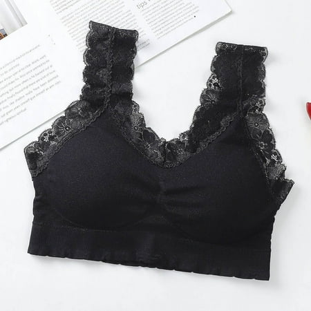 

BUIgtTklOP Bras for Women Women S Lace Back Halter Wrap Removable Gathered and Fitting Underwear Black M