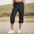 thumbnail image 1 of Womens Plus Capris Adjustable Cinch Bottom Breathable Cargo Pants Drawstring Elastic Waist Stretch Pull on Cropped Pants with Pockets Black L, 1 of 9