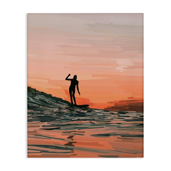 Stupell Industries Woman Surfing at Sunset Nautical & Beach Painting Wrapped Canvas Art Print Wall Art, 16 x 20