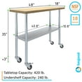 thumbnail image 3 of 18" x 48" Maple Wood Top Work Table with Adjustable Undershelf and Wheels, 3 of 9