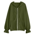 thumbnail image 6 of CQONEPT Women's Zip up Hoodie Jackets Long Puff Sleeve Fashion Jackets Drawstring Fall Winter Comfortable Sweatshirts with Pocket Army GreenL, 6 of 6