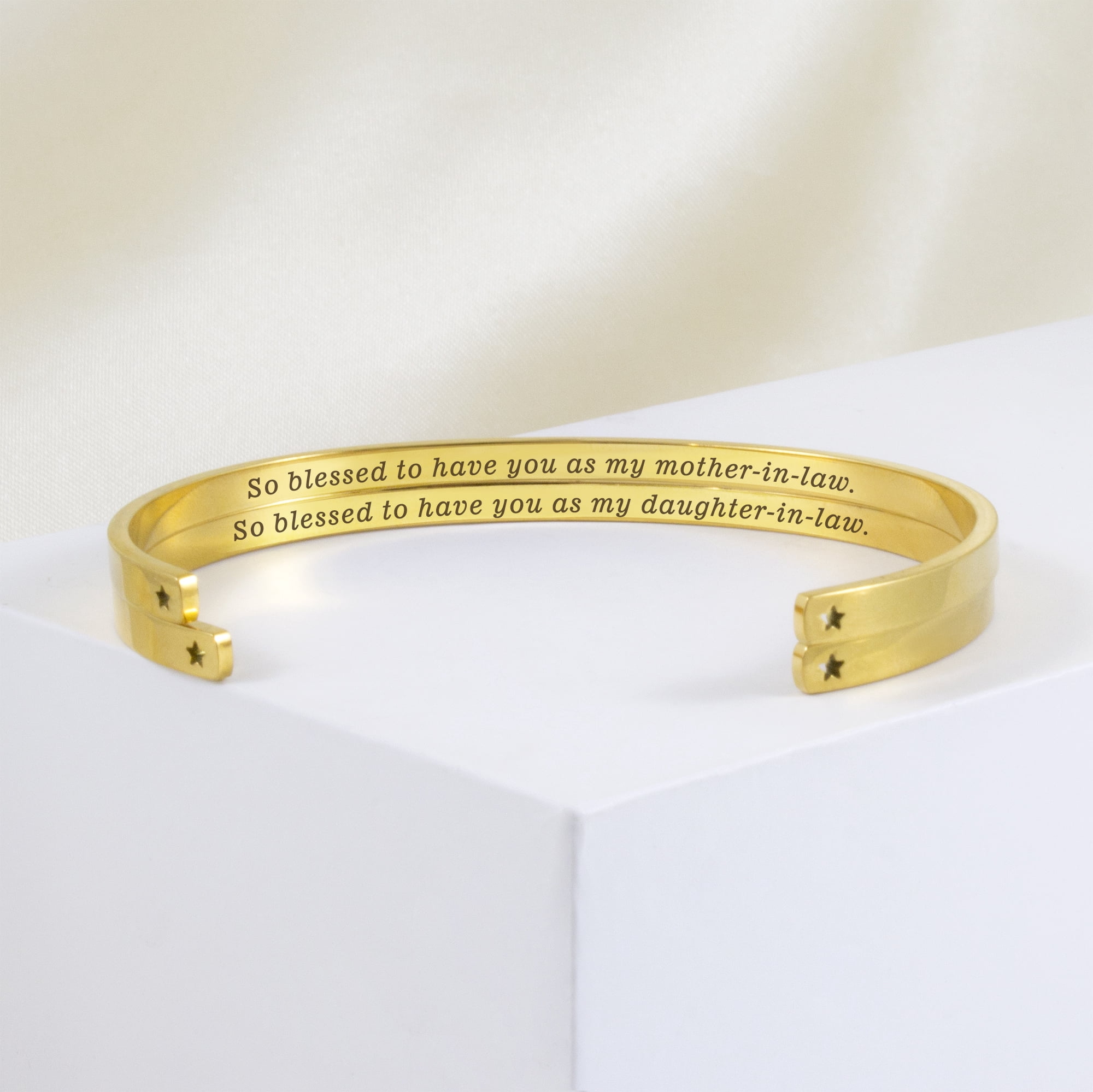 "So blessed to have you…" Gold Stainless Steel Mother & Daughter Hidden Message Cuff Bracelets Match Mother's Day Gift for Mom Her Gift Set