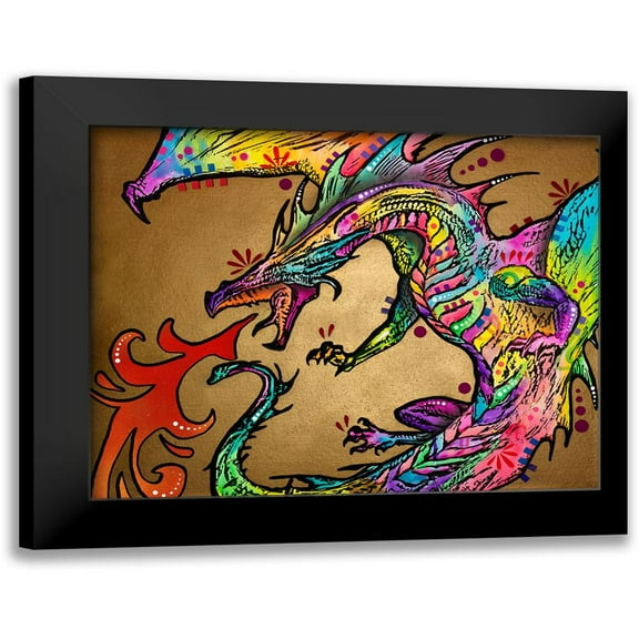 Dean Russo Collection 14x12 Black Modern Framed Museum Art Print Titled - Golden Dragon