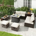 thumbnail image 3 of Topbuy 9 Pieces Outdoor Patio Furniture Set with 35-Inch Propane Fire Pit Table PE Wicker Sectional Sofa Set with Storage Box and Cushions Off White, 3 of 10