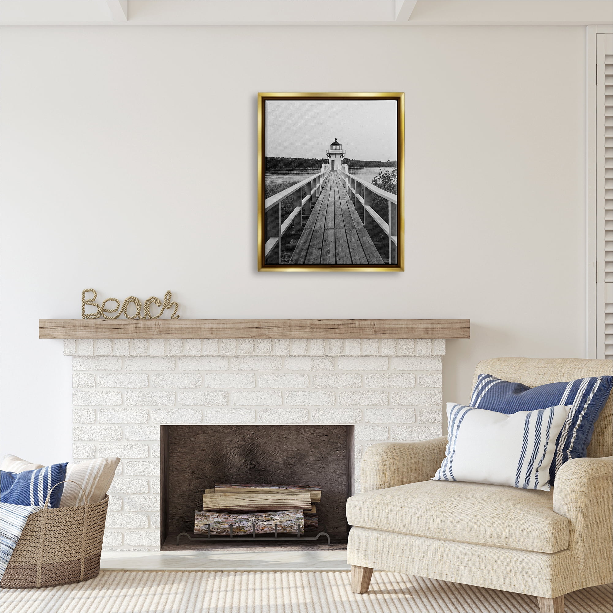 Stupell Industries Rustic Lighthouse Photography Landscape Photography Gold Floater Framed Canvas Art Print Wall Art, 25 x 31