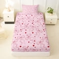 thumbnail image 3 of Manfei Pink Bow Love Heart Star Pink Print Twin Sheet Sets for Girls, Cute Bows Bedding, 3pcs, 3 of 5