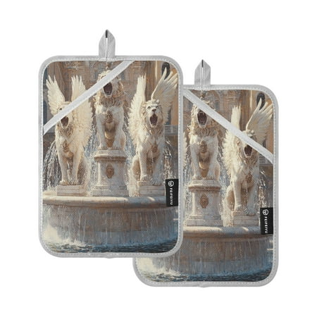 

BZSMCE Pot Holder Oven Mitts Cooking baking White Winged Lions Creative Pattern Size:7x9.8in