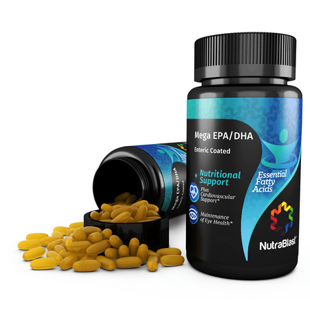 NutraBlast Fish Oil 1000Mg Omega-3 Fatty Acids Mega EPA DHA 400Mg/ 300Mg Enteric Coated - Non-GMO - Burpless - Supports Mental, Cardiovascular, Skin, and Eyes Health - Made in USA (60 Softgel
