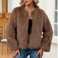 thumbnail image 5 of Nfurl Faux Fur Short Jackets for Women Long Sleeve Open Front Cropped Coats Soft Fluffy Outerwear Jackets Ladies Fall Winter Coat Brown L, 5 of 10