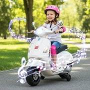Costway Licensed VESPA 12V Kids Electric Motorcycle with Music Horn Story Training Wheels White