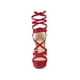 thumbnail image 6 of BLISSFUL STEP Women's Lace Up Platform Block High Heel Sandals Red 7, 6 of 7