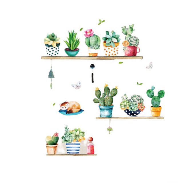 Bearachild Pegatinas de pared de cactus en maceta, decoración de jardín, oficina, ventana, puerta, armario, jardinera, papel tapiz, Mural, Decoración del hogar