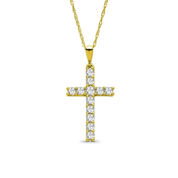 ARAIYA JEWELRY 10K Yellow Gold Diamond Cross Pendant Necklace for Women (1/4 Cttw, I-J Color, I2-I3 Clarity), 18"