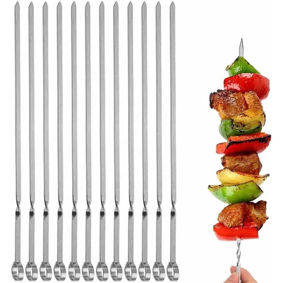 Artrylin Skewers for Grilling - 15" Long Flat Skewers Kabob Metal Skewers, Stainless Steel Shish Kebob Sticks for Meat Shrimp Chicken Vegetable(10 Pack Skewers)
