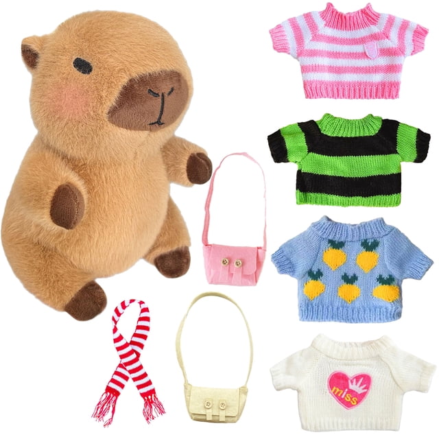 Set de peluche Kireidane Capybara con 7 prendas y accesorios