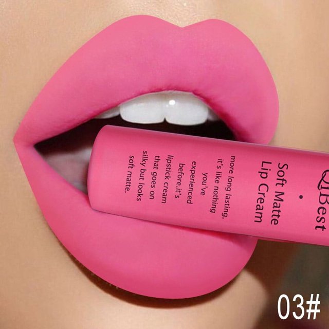 QIBEST-brillo de labios mate de terciopelo para mujer, lápiz labial líquido, belleza, rojo, desnudo, resistente al agua, maquillaje de manchas de labios de larga duración