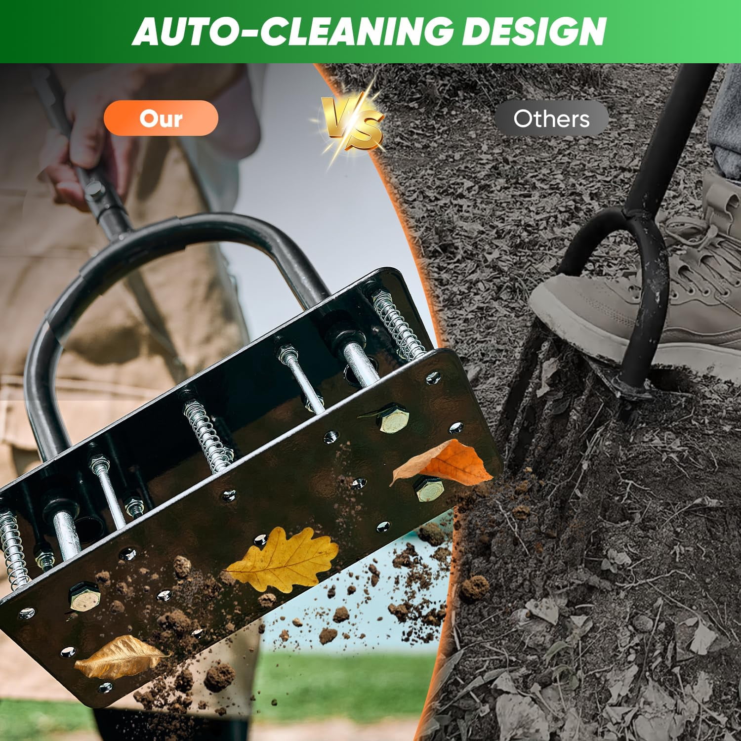 Manual Lawn Aerator Tool With 15 Iron Spikes Adjustable Height  Double-layer Spring Heavy-duty Gloves For Loosening Soil Aerating Patio Yard Garden Black