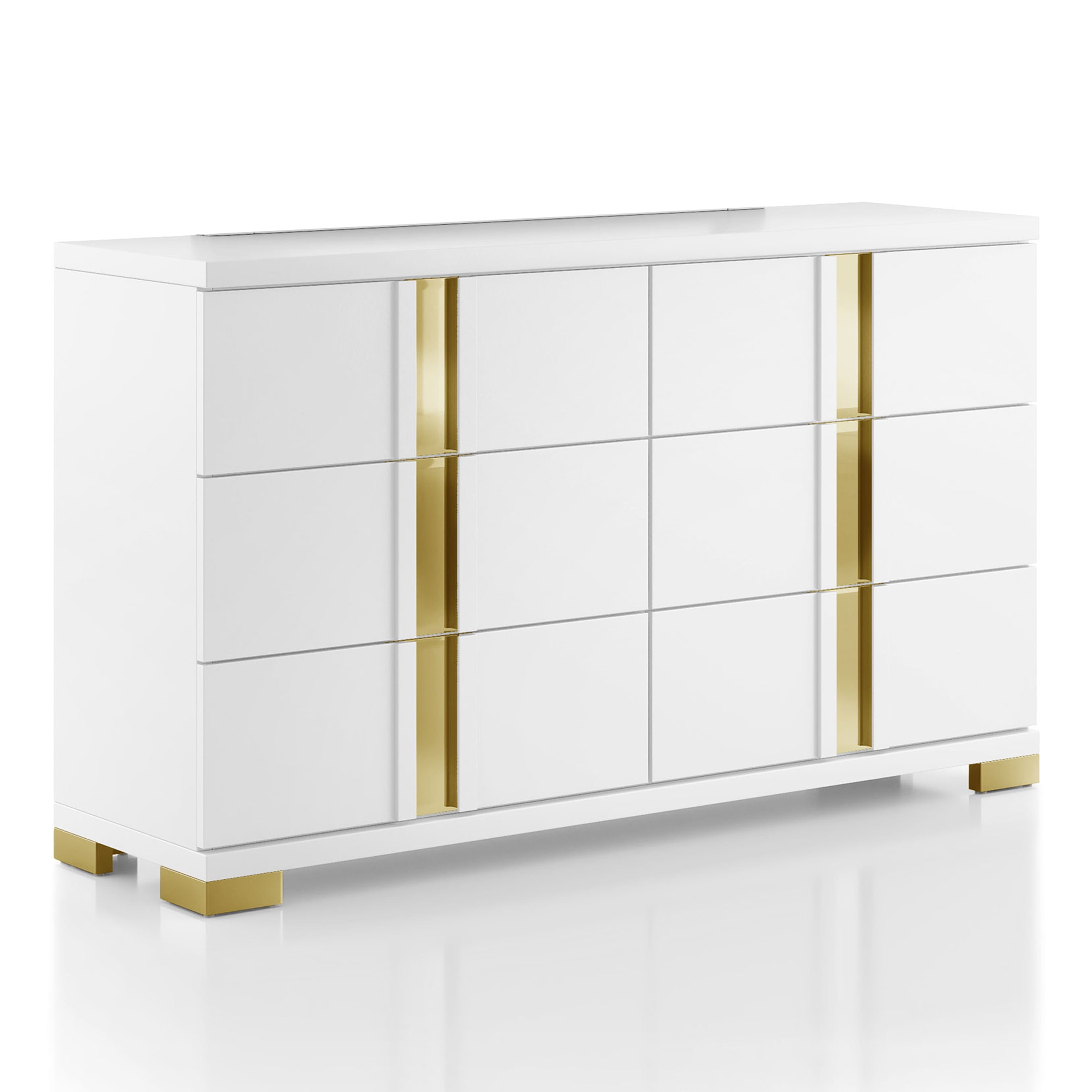 Furniture of America Chora Adult Modern 6-Drawer Dresser, White and Gold