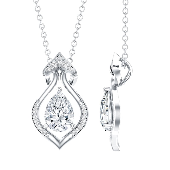 Rosec Jewels Lab Created Diamond Art Deco Pendant Necklace - Ready to Gift for Anniversary, 925 Sterling Silver