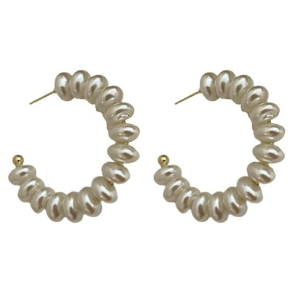 Pearl Open Half Hoops Stud Earrings Sterling Silver Pins for Women