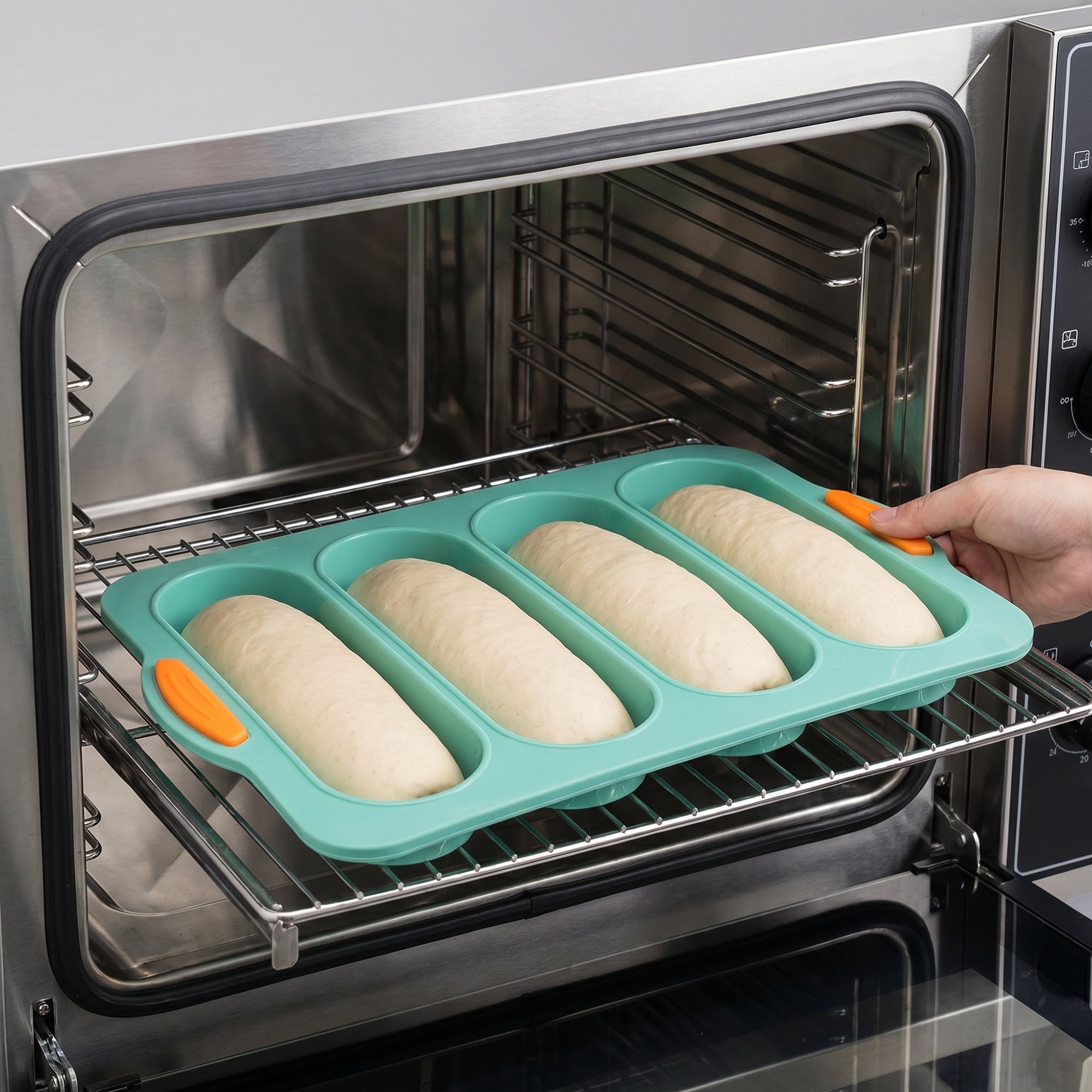 Unique Bargains Baking Pan 4-Loaf Speckled Nonstick Tray with Handles Green 13.4"x9.4"x1"