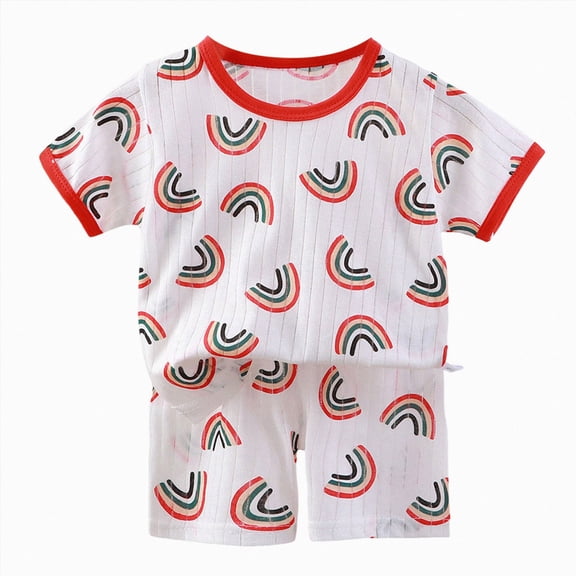 zaveiop Kids Boys Summer Pajama Sets, Cotton 2-piece Short Sleeve Casual Sleepwear Sets (Red, 7-8 Years)
