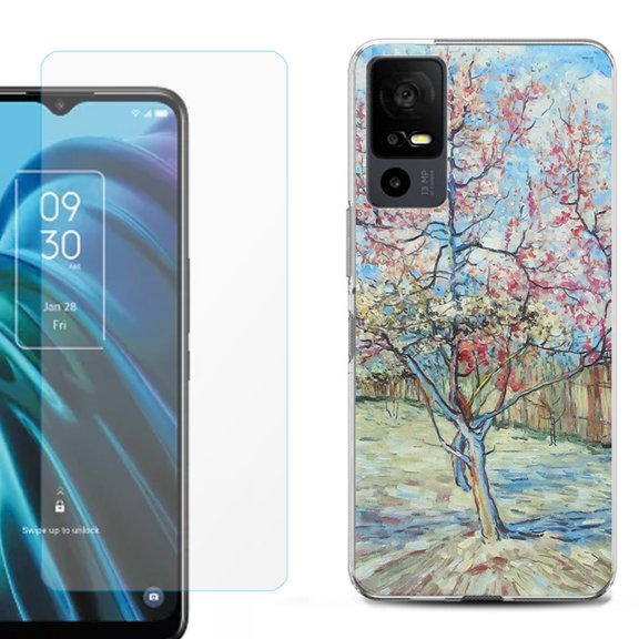 OneToughShield ® for TCL 40 XE 5G Shockproof Fashion Phone Case, with Tempered Glass Screen Protector - Blossom Tree